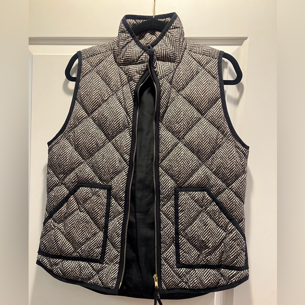 J. Crew Herringbone Vest - Black and Light Tan - Full Zip - Size M